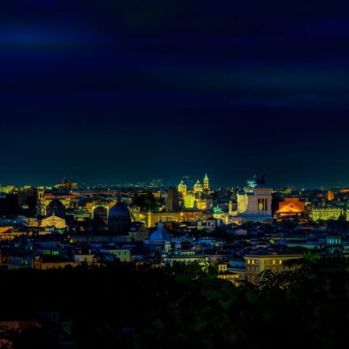Rome skyline at night, seen from the historic center
