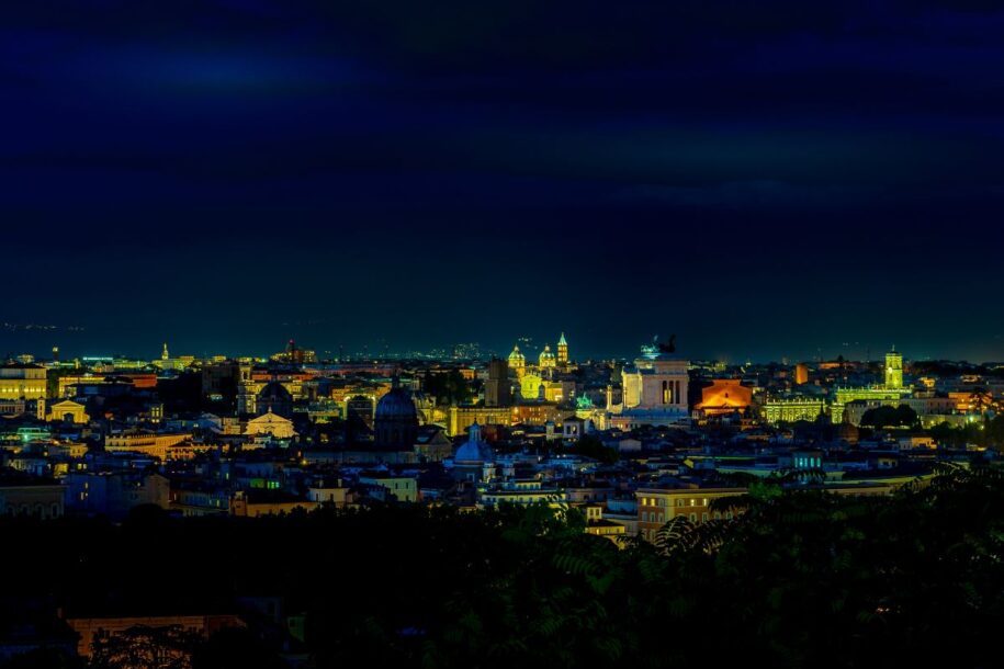 Rome skyline at night, seen from the historic center